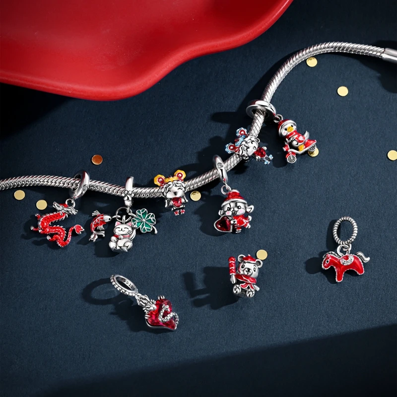 2026 New Year's Traditional Charms Beads 925 Sterling Silver Fortune Cat Dragon Dangle Fit Bangle Bracelet Necklace DIY Jewelry - Image 2