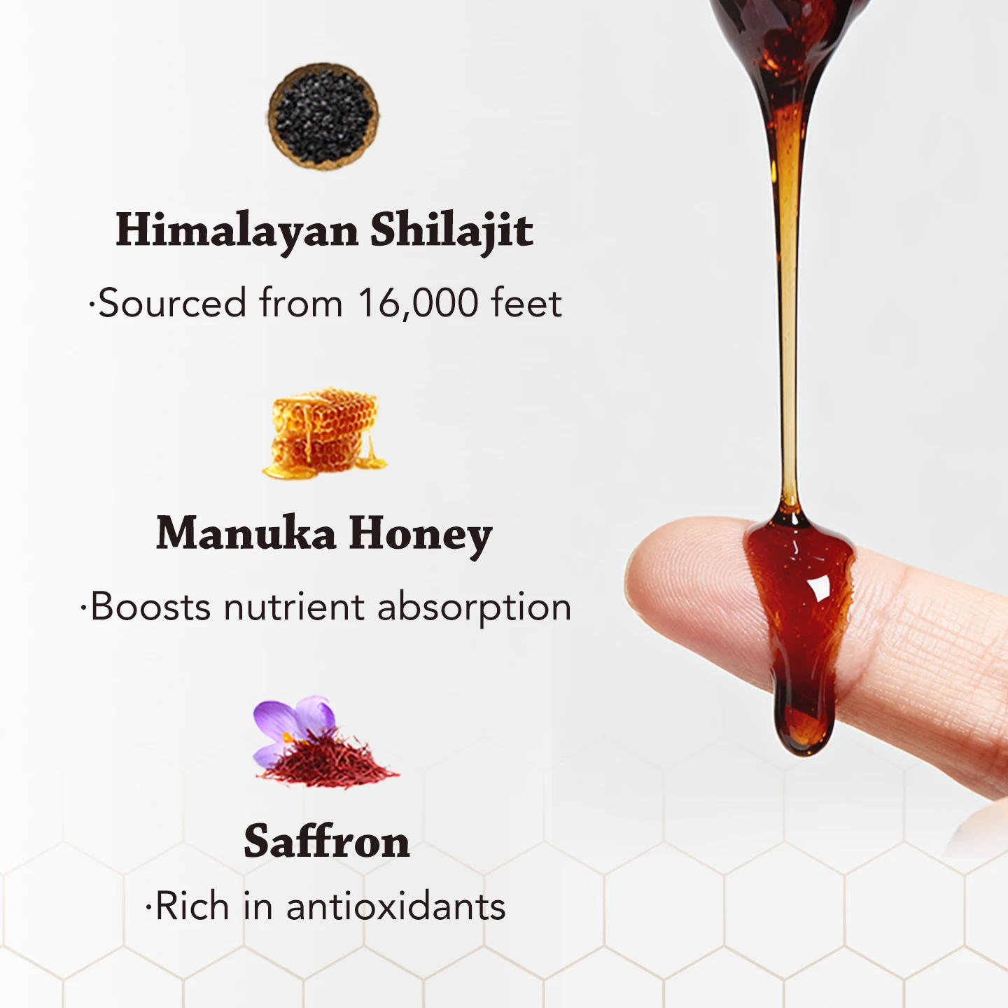 AHETE Shilajit Honey Sticks - With Shilajit Resin 400mg & Saffron 2mg Per Stick, Energy & Mood Balance. - Image 4