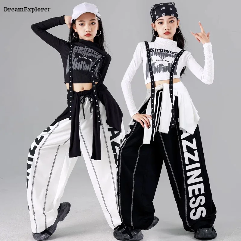 Girls K-pop Crop Top Cardigan Joggers Pants Child Hip Hop Stage Costume Kids Streetwear Jazz Street Dance Girl Group Clothes Set - Image 5
