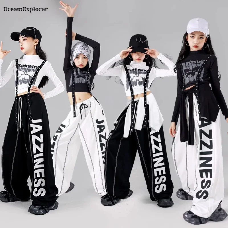 Girls K-pop Crop Top Cardigan Joggers Pants Child Hip Hop Stage Costume Kids Streetwear Jazz Street Dance Girl Group Clothes Set