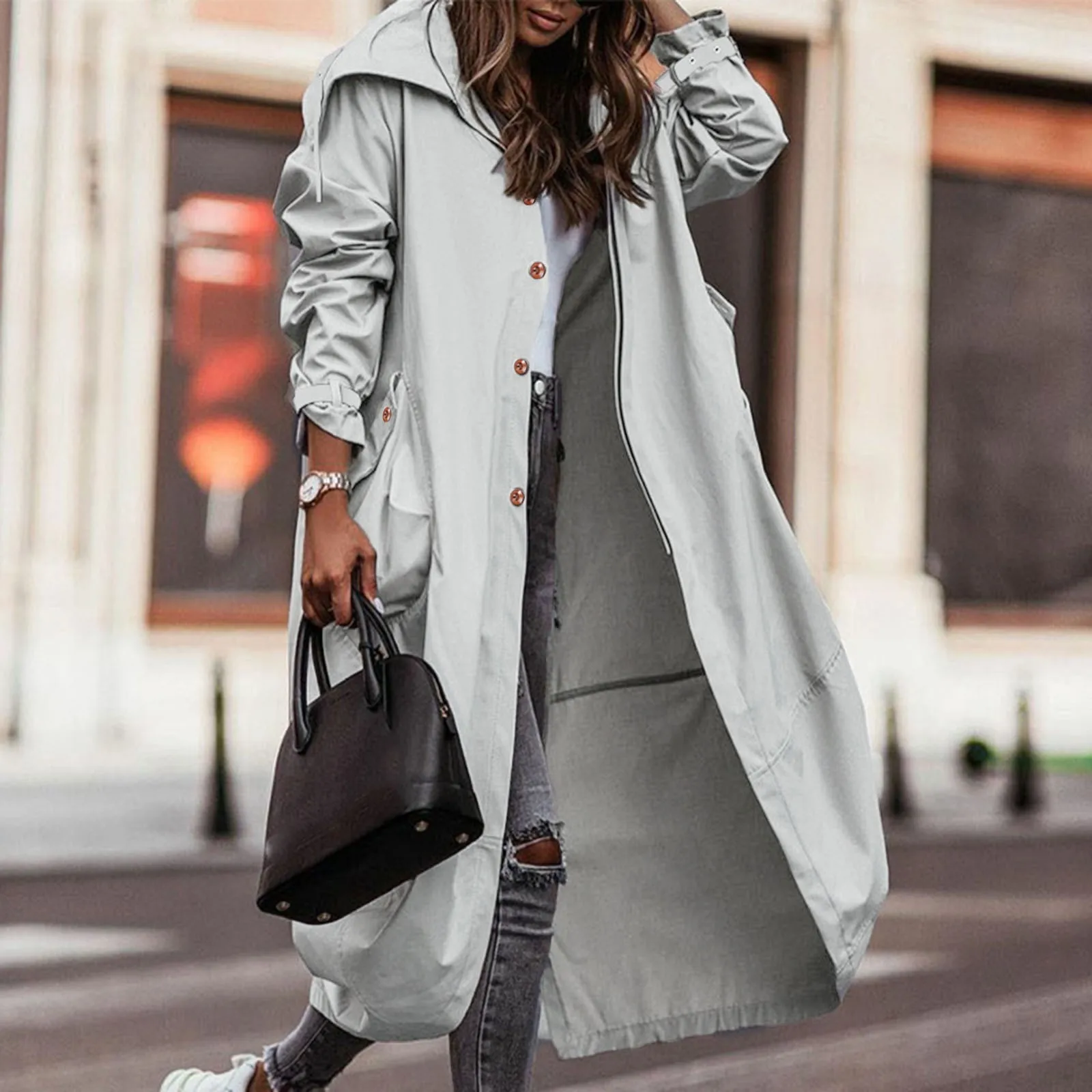 Spring Autumn Trench Coat Casual British Style Long Jackets for Women Single-breasted Oversized Jackets Overcoat Windbreaker - Image 4