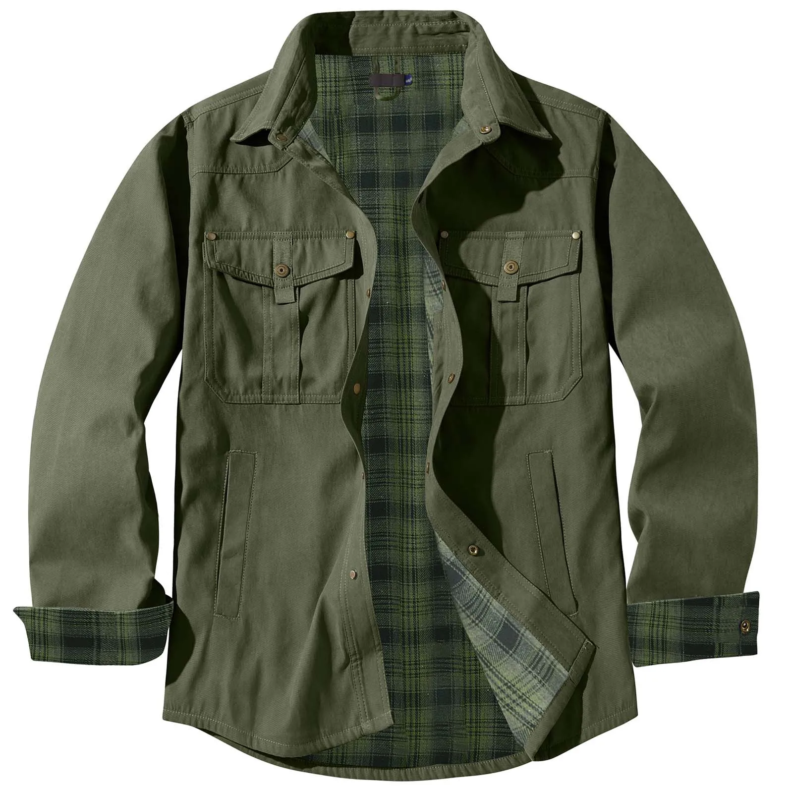 Mens Plus Size Lapel Plaid Flannel Casual Jacket European And Retro Foreign Trade Winter Warm Thickened Solid Color Jacket - Image 6