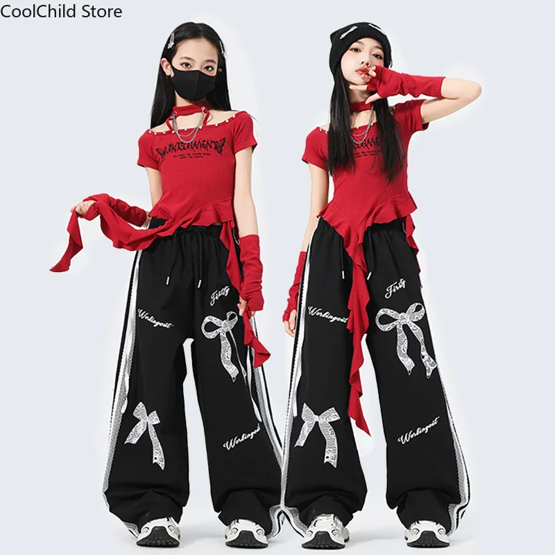 Girls K-pop Irregular Crop Top Street Dance Loose Pants Girl Group Clothes Set Kid Jazz Cute Costume Children Hip Hop Streetwear - Image 5