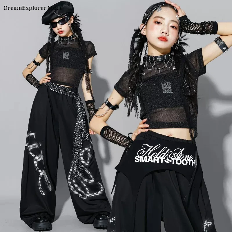 Girls Hip Hop Crop Top Letters Joggers Pants Children K-pop Streetwear Girl Group Clothes Sets Kids Street Dance Jazz Costumes - Image 2