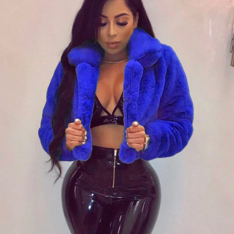 Women's Fashion Faux Fur Open Stitch Lapel Crop Jackets Women Short Coats Autumn Winter Long Sleeve Solid Warm Coat Outer Wear - Image 2