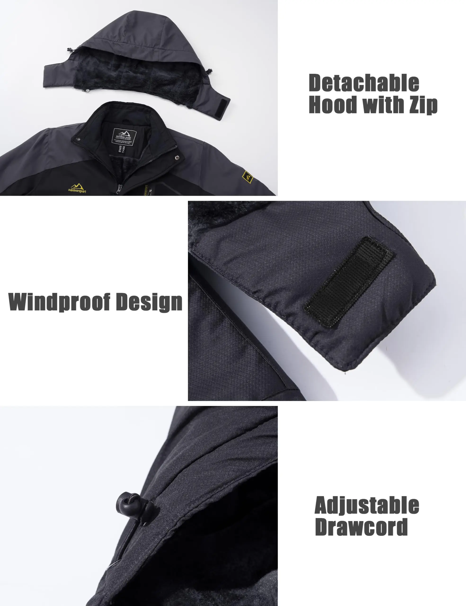Men's Water-Resistant Ski Jacket Winter Fleece Lined Snow Coat Warm Windproof Outdoor Jacket - Image 4
