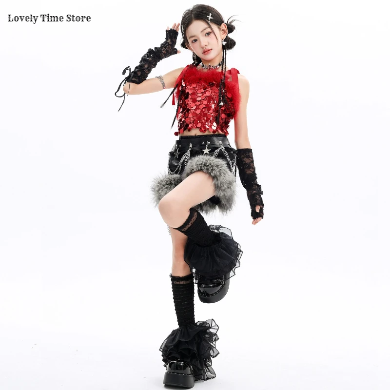 Girls Hip Hop Sequin Crop Tank Top Street Dance Shorts Kids K-pop Shiny Jazz Clothes Sets Children Girl Group Streetwear Costume - Image 3