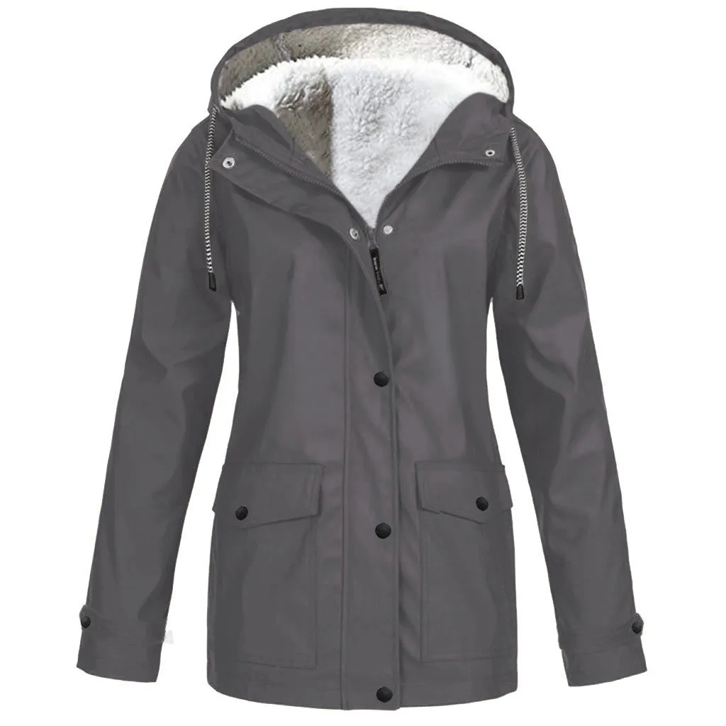 Women's Autumn Winter Plus Velvet Jacket Windproof Waterproof Hooded Coat Outdoor Sports Cloths For Climbing Cycling Fishing - Image 5