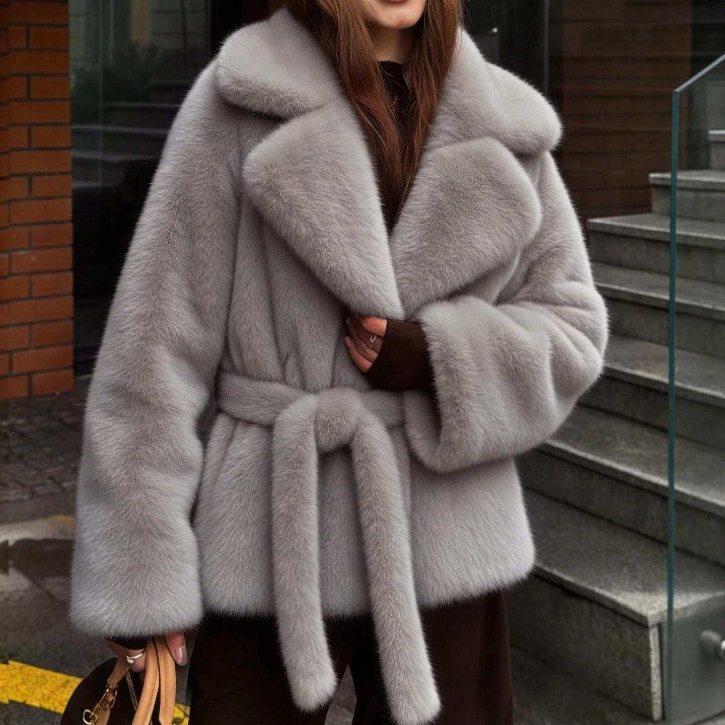 Women Faux Fur Short Coats Jackets Stand Collar Coat Thick Warm Y2k Streetwear Jacket Elegant Lace Up Outerwear Autumn Winter - Image 2