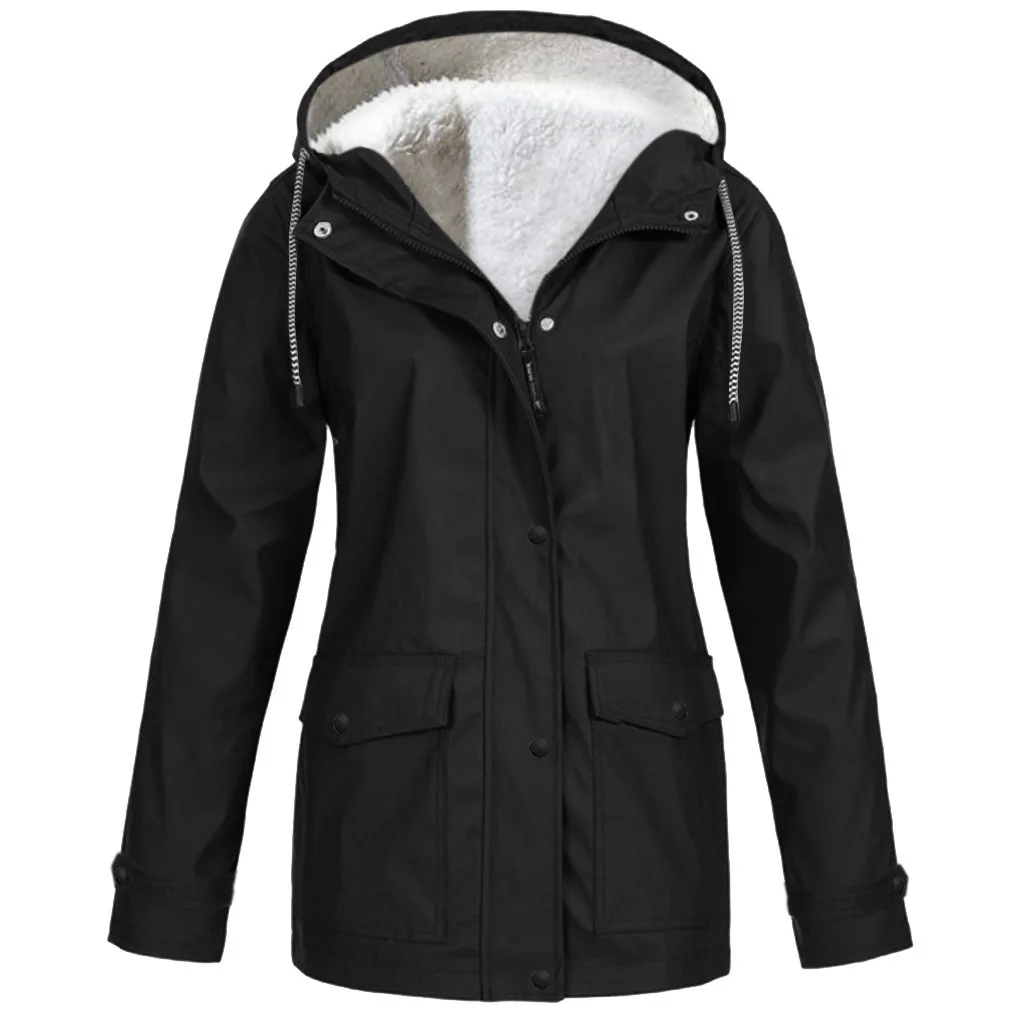 Women's Autumn Winter Plus Velvet Jacket Windproof Waterproof Hooded Coat Outdoor Sports Cloths For Climbing Cycling Fishing - Image 2