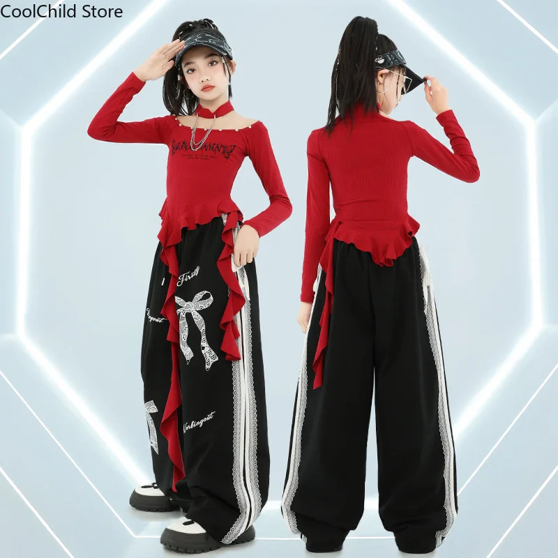 Girls K-pop Irregular Crop Top Street Dance Loose Pants Girl Group Clothes Set Kid Jazz Cute Costume Children Hip Hop Streetwear - Image 4