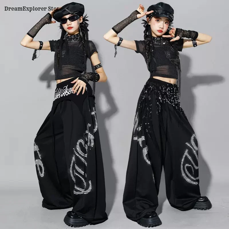 Girls Hip Hop Crop Top Letters Joggers Pants Children K-pop Streetwear Girl Group Clothes Sets Kids Street Dance Jazz Costumes - Image 5