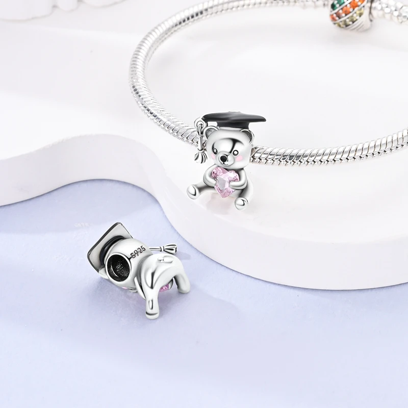 2026 New 925 Sterling Silver Graduation Cap Pendant Bead for Women's Bracelet DIY Jewelry Gift for Friends - Image 4