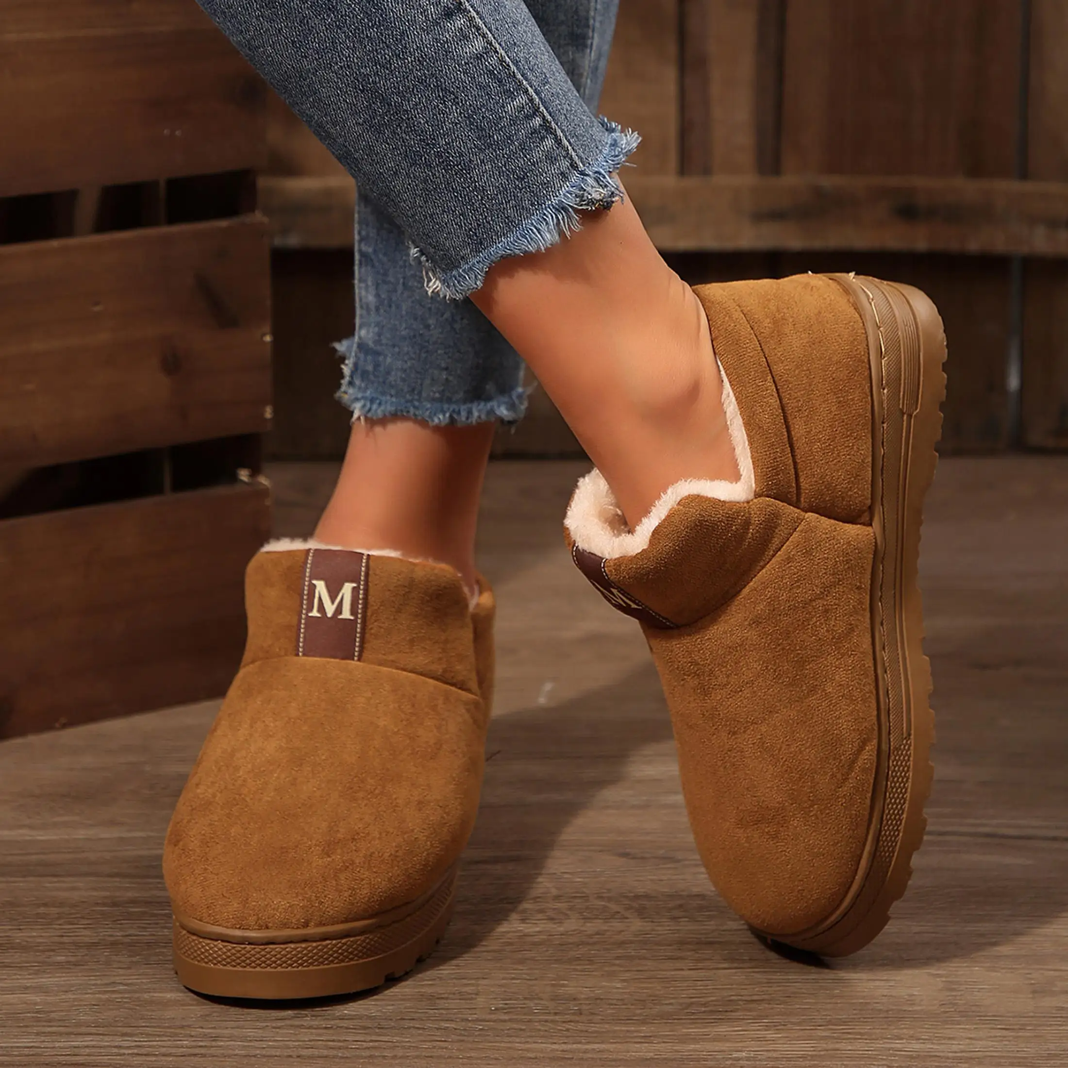 Women's Fleece-Lined Winter Slippers Lightweight Non-Slip Indoor Outdoor Shoes Winter Warm Mini Snow Boots