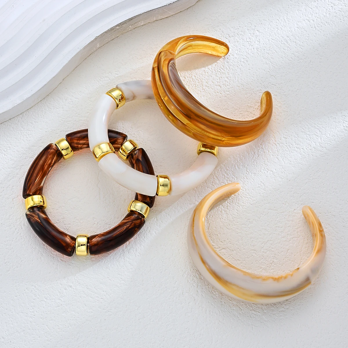 4Pcs Resin Bamboo Curve Bracelet Set For Women Amber White Chunky Trendy Acrylic Cuff Bangles Party Daily Wear Jewelry Gift 2026 - Image 4