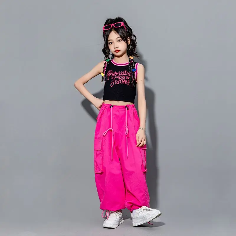 Girls Loose Casual Cargo Pants Fashion Korean Street Style Hip Hop Trousers Wide Leg Pants with Belt for School Vacation Daily - Image 5