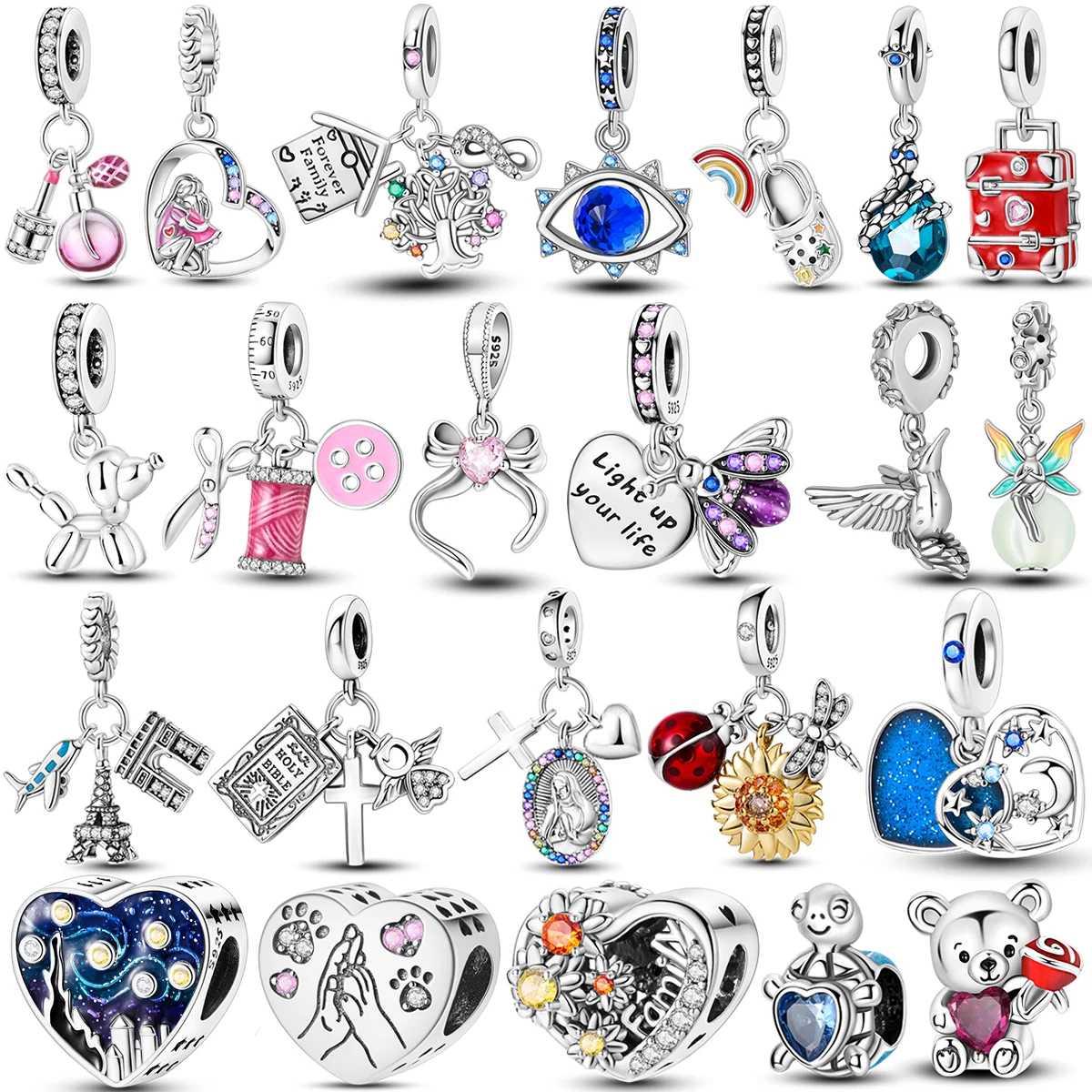 2026 Hot Sale Charms Bead 925 Sterling Silver Pink Butterfly Luminous Firefly Dangle Fit Bangle Bracelet Necklace DIY Jewelry - Image 2