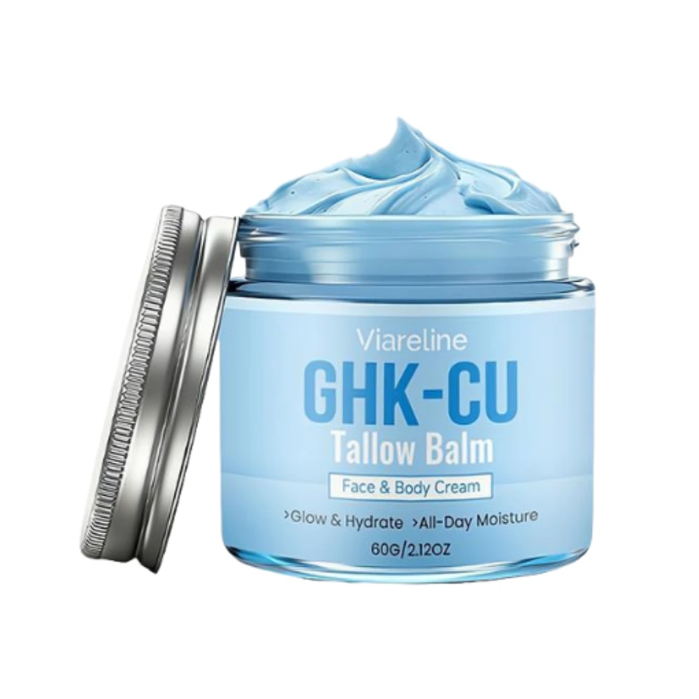 GHK-CU Copper Peptide Tallow Balm for Face & Body Moisturizer, Manuka Honey Blue Balm Cream, for Mature, Dry & Sensitive Skin