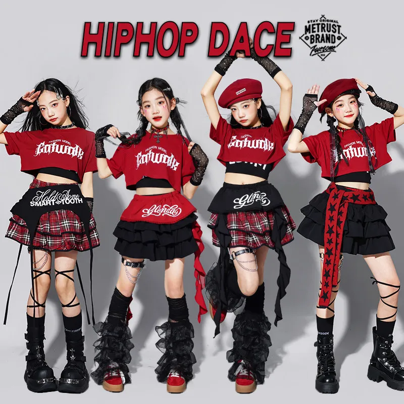 Girls K-pop Fashion Crop Top Bud Skirts Children Hip Hop Street Dance Costume Kids Streetwear Girl Group Jazz Summer Clothes Set - Image 2