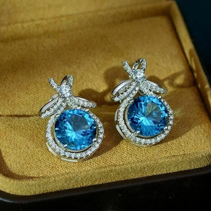 2026 New High End Sea Blue Zircon Earrings with Personalized Design for Attending Banquets, Elegant Temperament, and Jewelry - Image 3