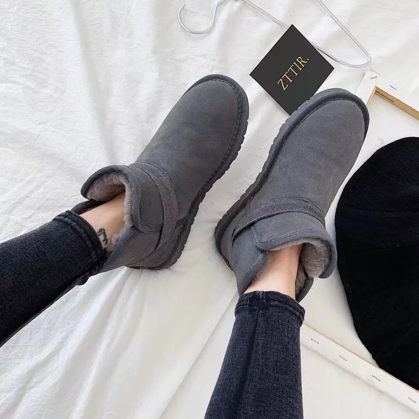 genuine sheep wool, classic sheepskin mini snow boots, casual warm chestnut boots for women platform boots - Image 5