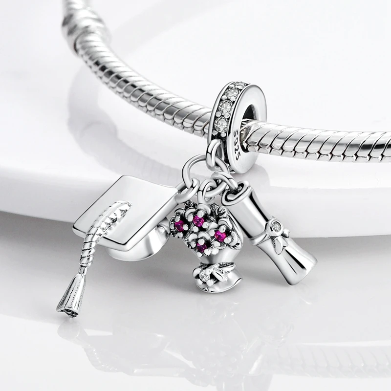 2026 New 925 Sterling Silver Graduation Cap Pendant Bead for Women's Bracelet DIY Jewelry Gift for Friends - Image 2