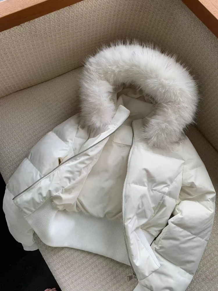 Women Winter Faux Fur Collar Hooded Parka Puffer Jacket Japanese Street Style Long Sleeve Zip Up Y2K Short Coats Daily Wear - Image 6