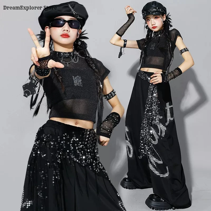 Girls Hip Hop Crop Top Letters Joggers Pants Children K-pop Streetwear Girl Group Clothes Sets Kids Street Dance Jazz Costumes - Image 4