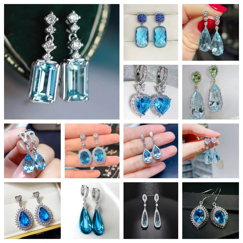 2026 New High End Sea Blue Zircon Earrings with Personalized Design for Attending Banquets, Elegant Temperament, and Jewelry