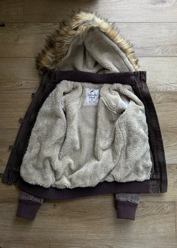 Y2K Women Vintage Full Length Jacket Fur Collar Faux Fur Hood Thick Warm Zip Up Short Parka Coat Ribbed Hem Casual Streetwear - Image 4