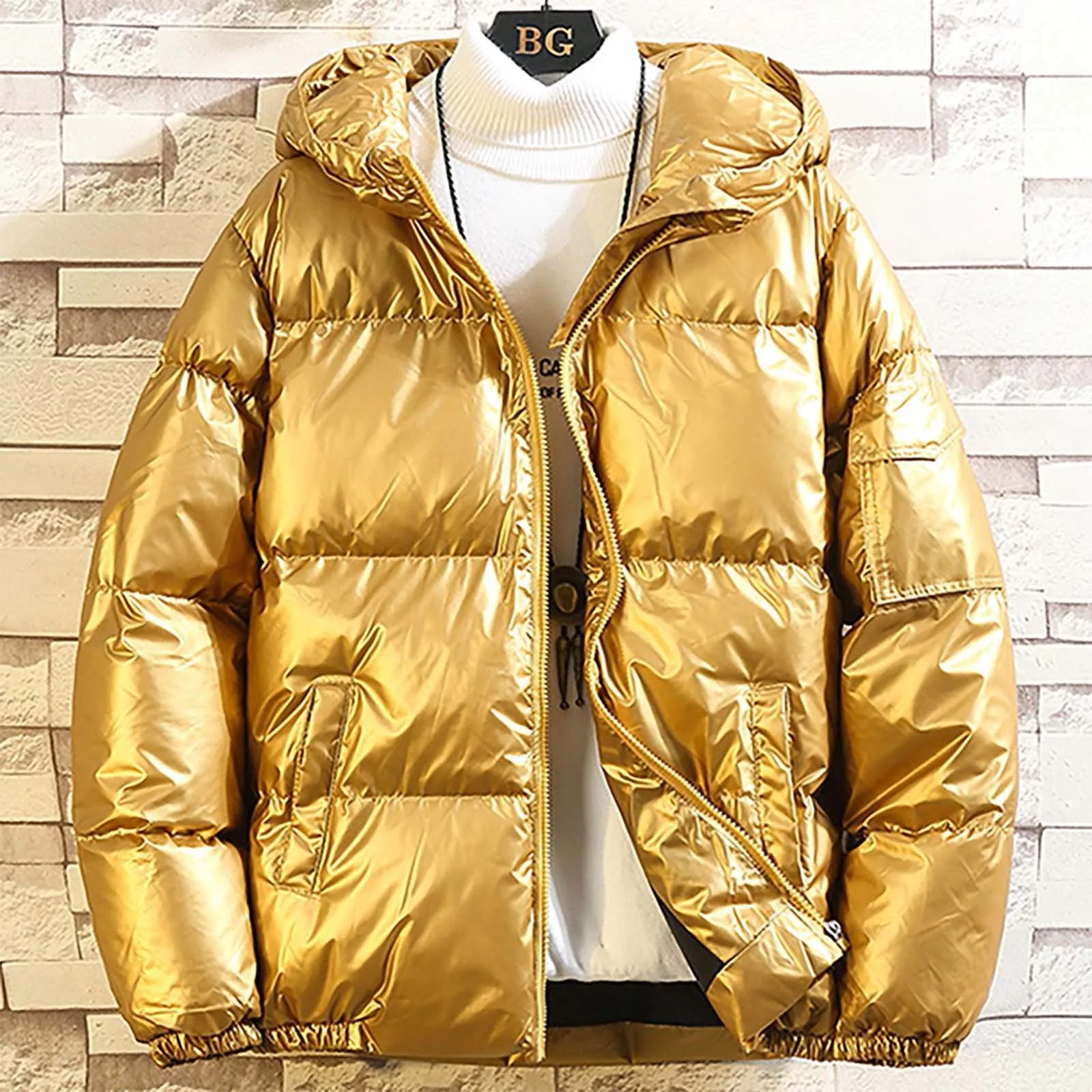 Men's Winter Parkas Solid Color Casual Glossy Warm Down Jacket With Hood Fashion Zipper Fleece Lined Puffer Outwears Jacket - Image 3