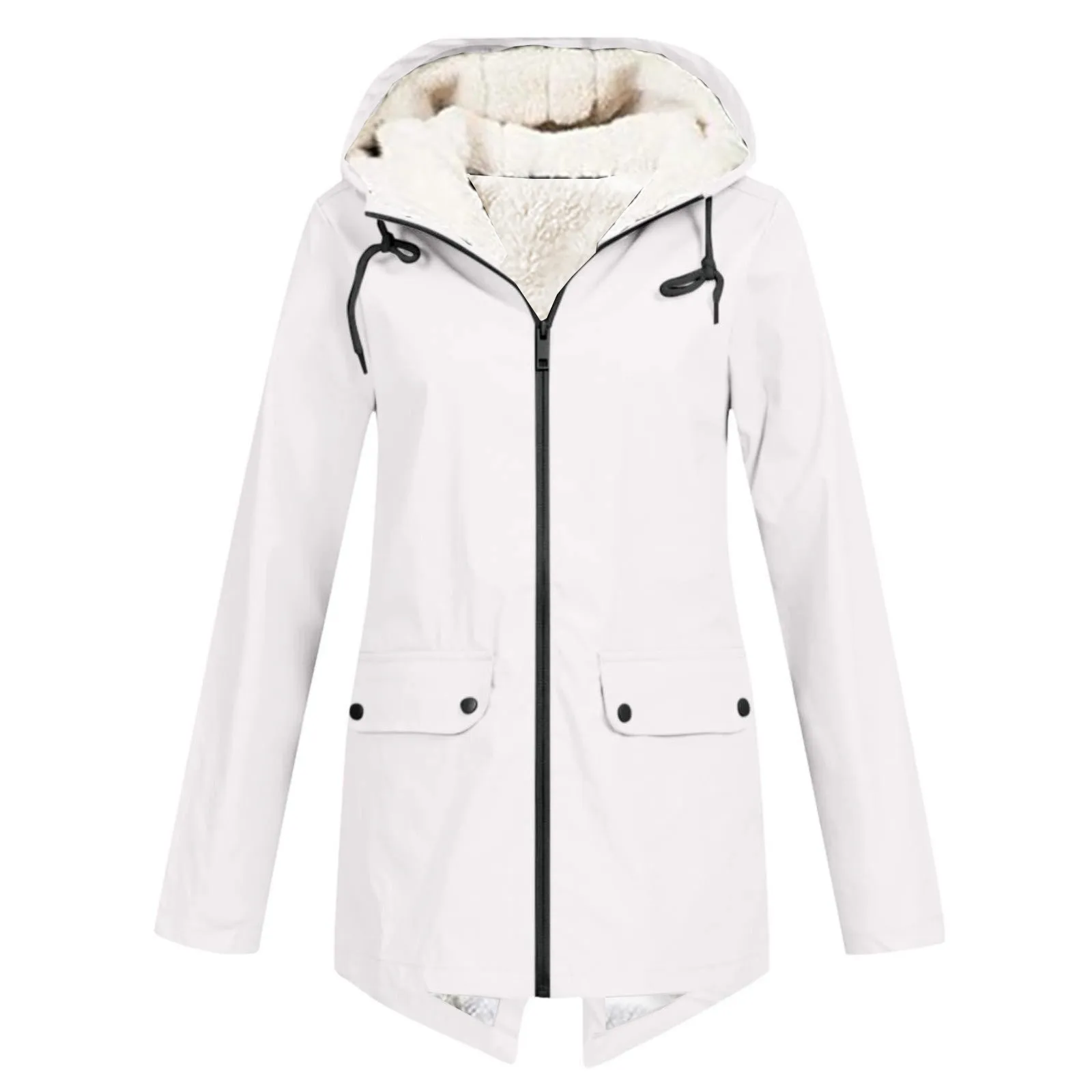 Women Plush Thicken Jacket Solid Zipper Windproof Raincoat Outdoor Hooded Jacket Autumn Winter Camping Climbing Clothes - Image 3