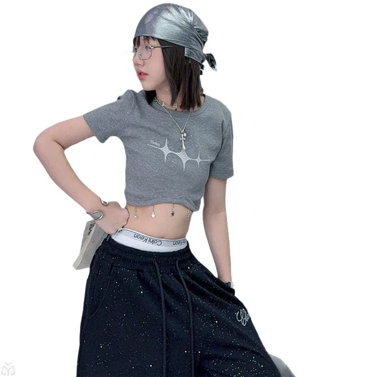 teen girls Hip hop jazz street dance clothes set Knitted Short Sleeve Wide Leg Pants junior kids shining trousers child outfits - Image 4