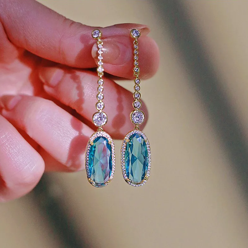 2026 New High End Sea Blue Zircon Earrings with Personalized Design for Attending Banquets, Elegant Temperament, and Jewelry - Image 6