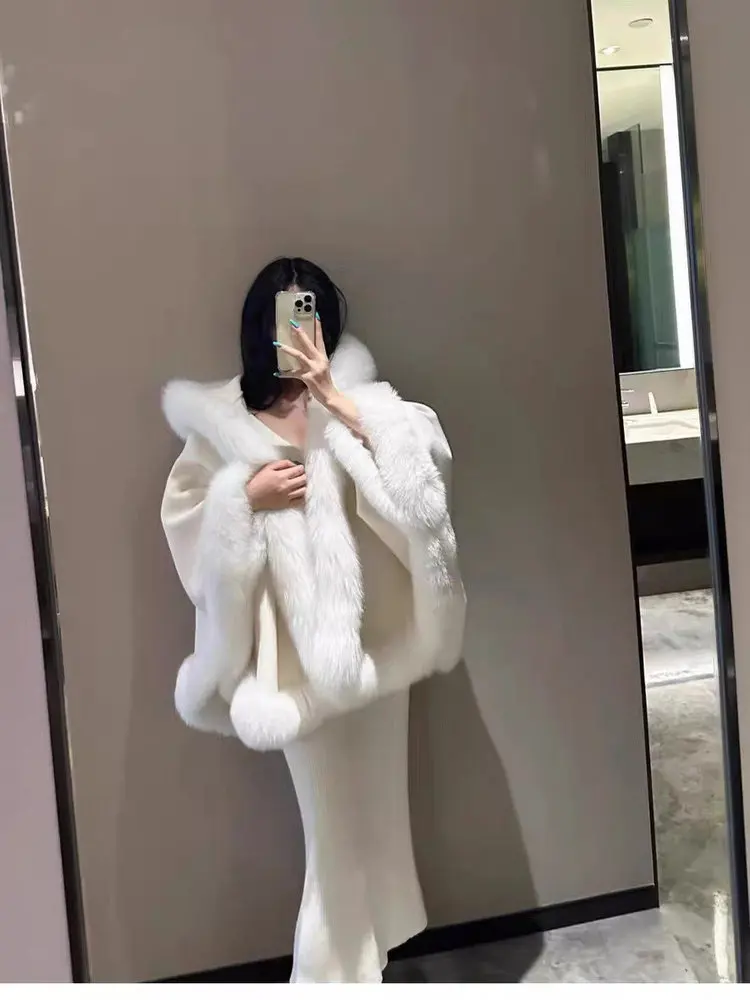 Chic Faux Fur Shawl Collar Hooded Coat Sweet Girl Plush Seductive Cowl Neck Long Sleeve Women's Thickened Autumn Winter Coat - Image 2