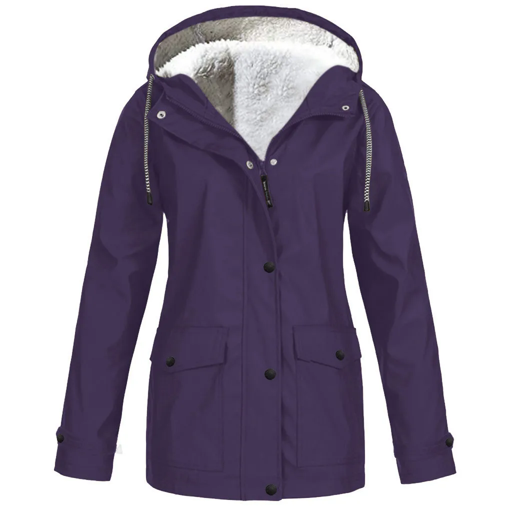 Women's Autumn Winter Plus Velvet Jacket Windproof Waterproof Hooded Coat Outdoor Sports Cloths For Climbing Cycling Fishing - Image 6