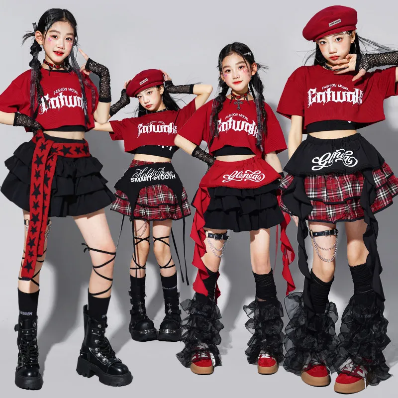 Girls K-pop Fashion Crop Top Bud Skirts Children Hip Hop Street Dance Costume Kids Streetwear Girl Group Jazz Summer Clothes Set - Image 3