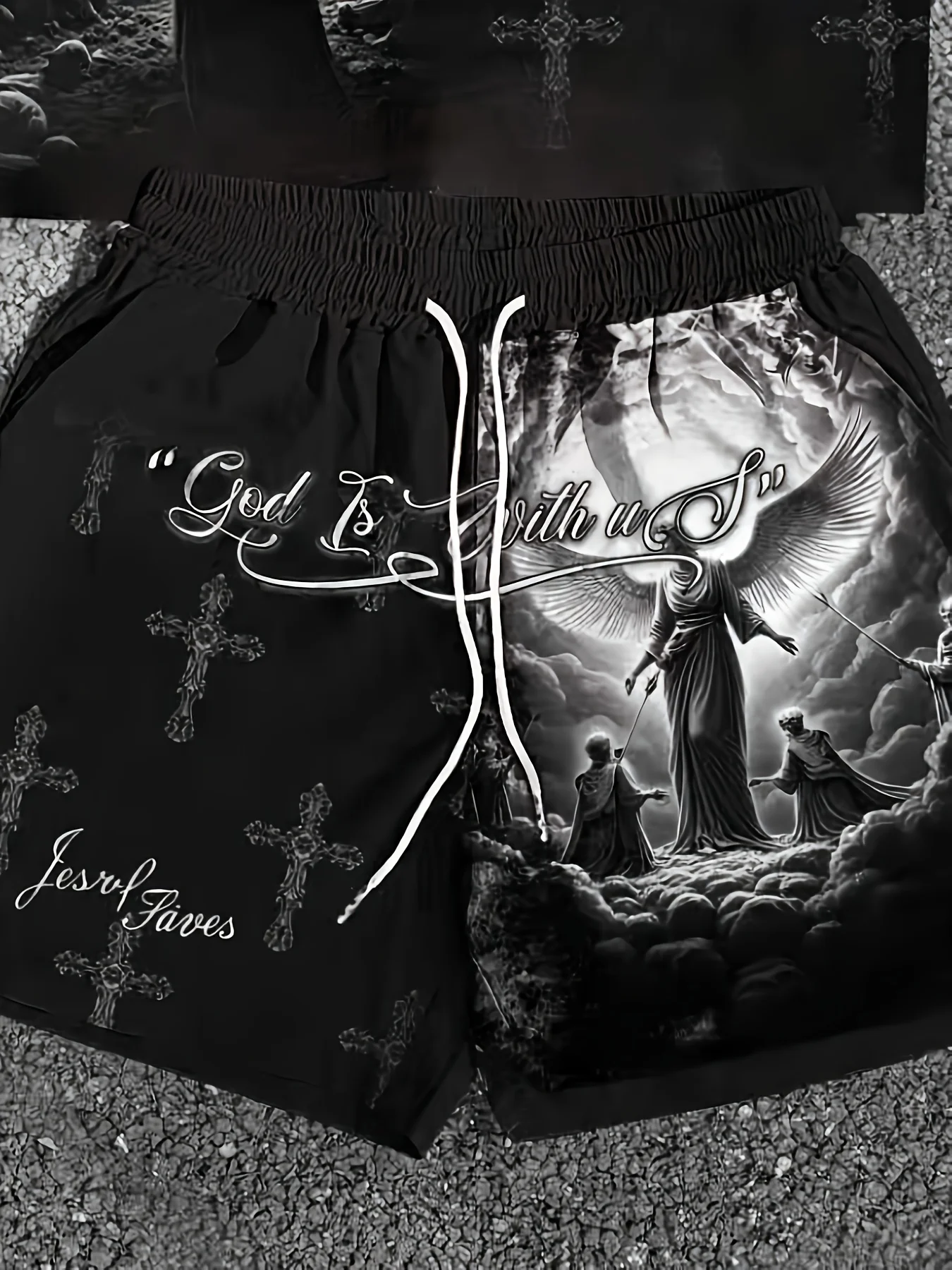 Summer Men's Angel Christ Printed Comfortable Breathable Round Neck T-shirt Shorts Taochuang Outdoor Casual Fashion Clothing - Image 3