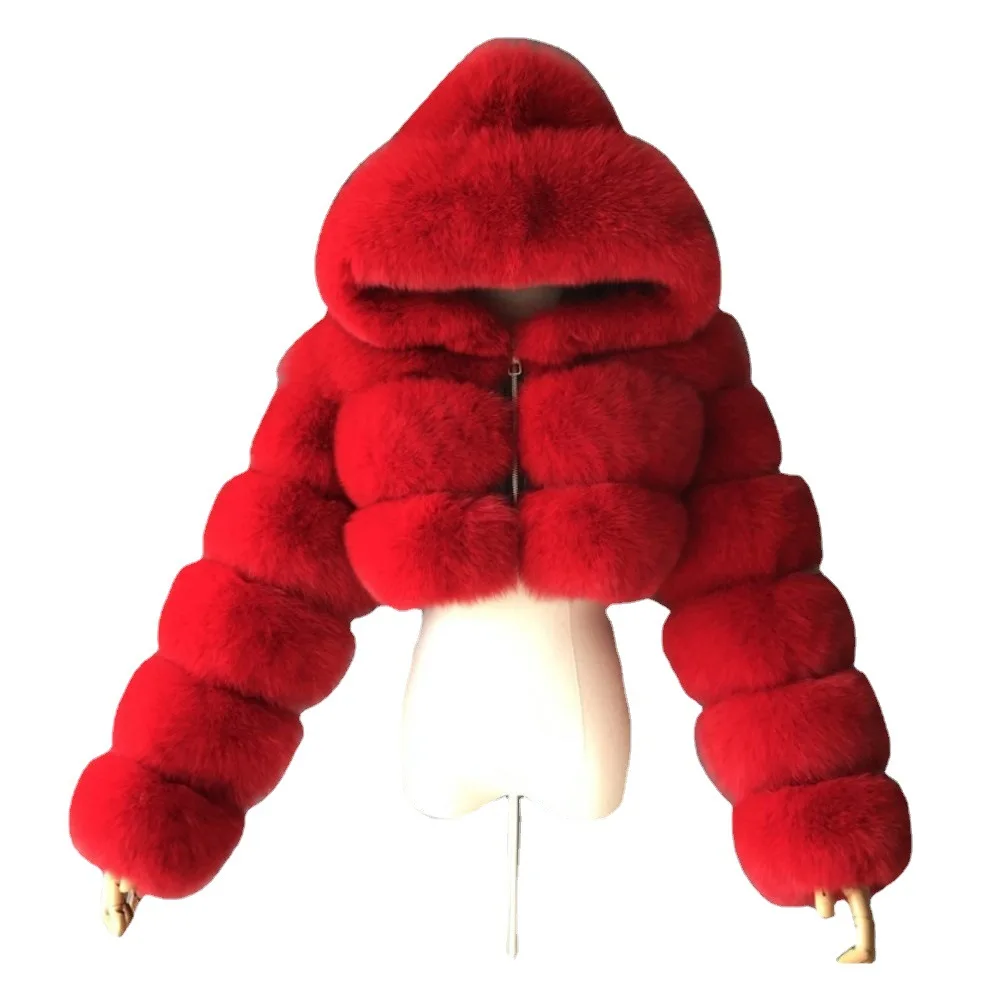 High Quality Hooded Short Faux Fur Coat Woman Clothing Winter Furry Faux Fur Jacket New Coats & Jackets Fur Top Sexy - Image 4
