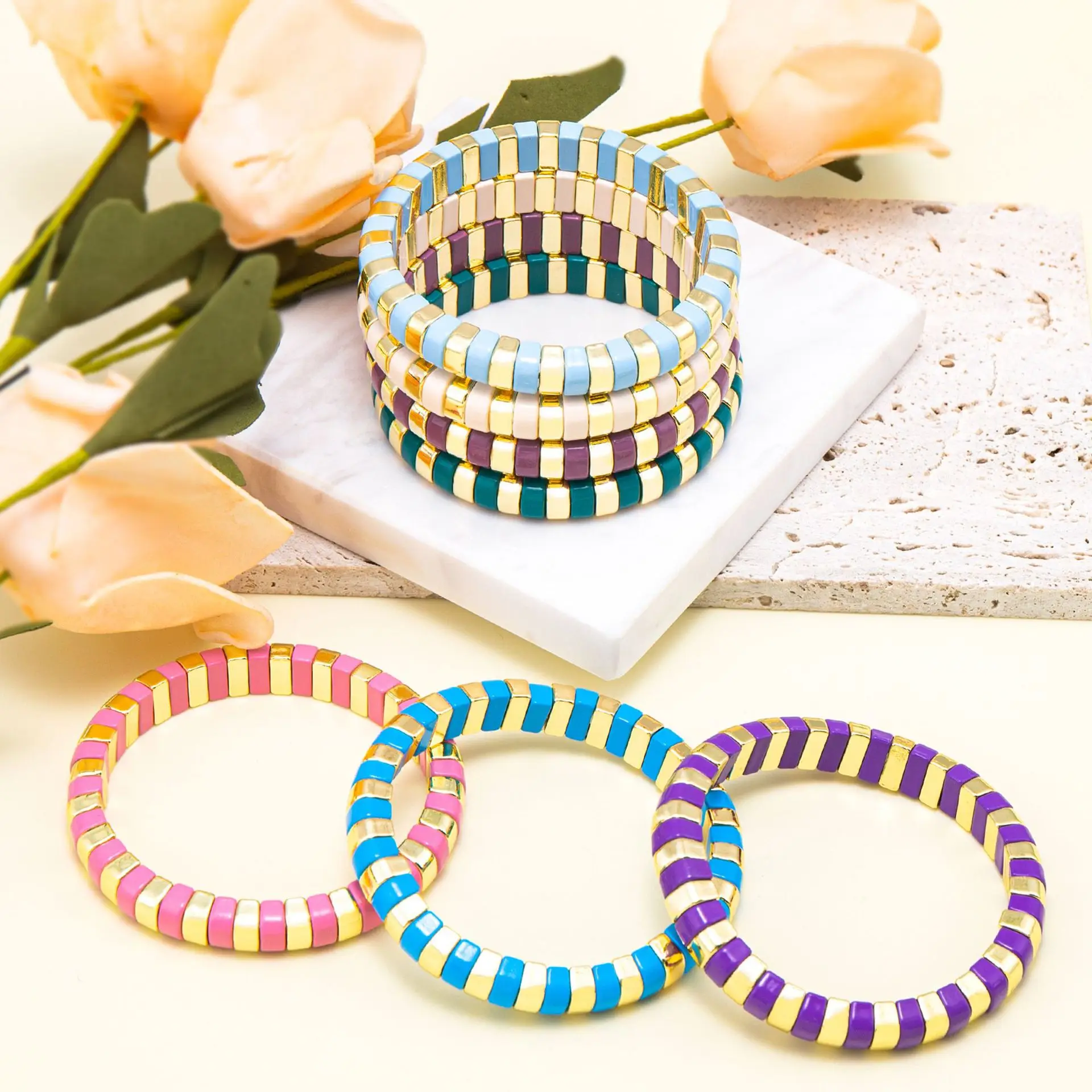2026 Simple Niche Ins Style Colorful Enamel Beaded Diy Custom Women's Bracelet Accessories