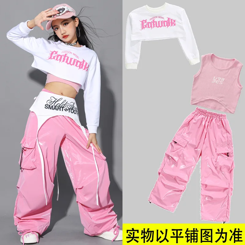 Jazz Dance Clothes For Girls Kpop Outfit Hip Hop Performance Wear Pink Shuffle Pants Kid Street Dance Show Fashion Suit - Image 6