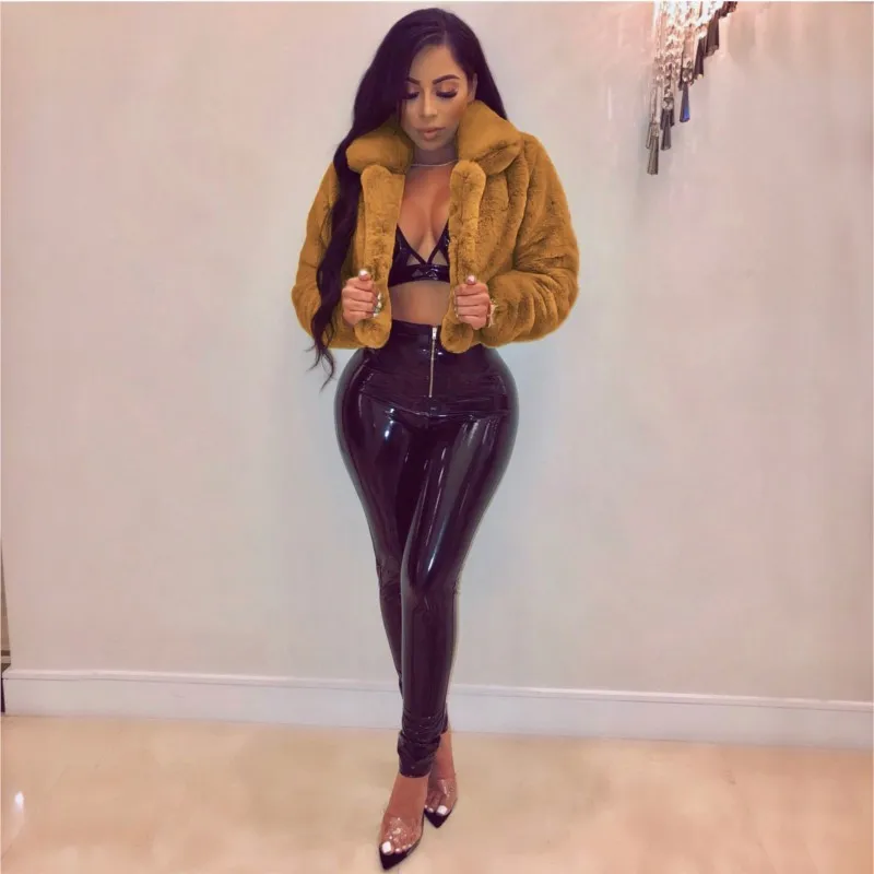 Women's Fashion Faux Fur Open Stitch Lapel Crop Jackets Women Short Coats Autumn Winter Long Sleeve Solid Warm Coat Outer Wear - Image 5