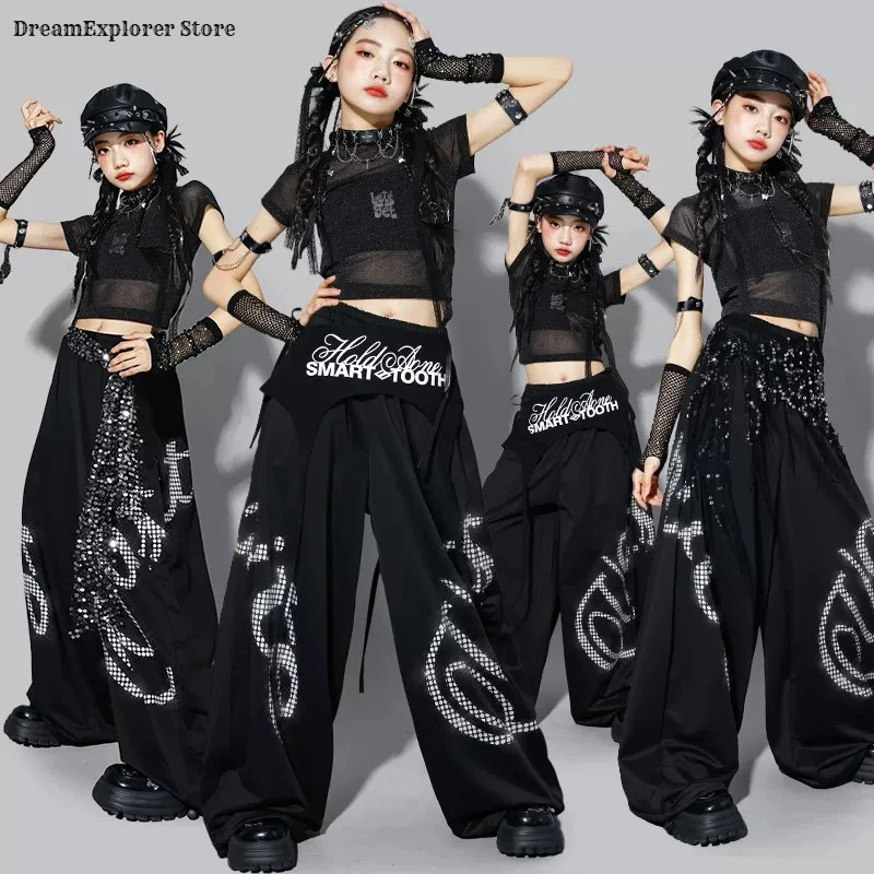 Girls Hip Hop Crop Top Letters Joggers Pants Children K-pop Streetwear Girl Group Clothes Sets Kids Street Dance Jazz Costumes - Image 3