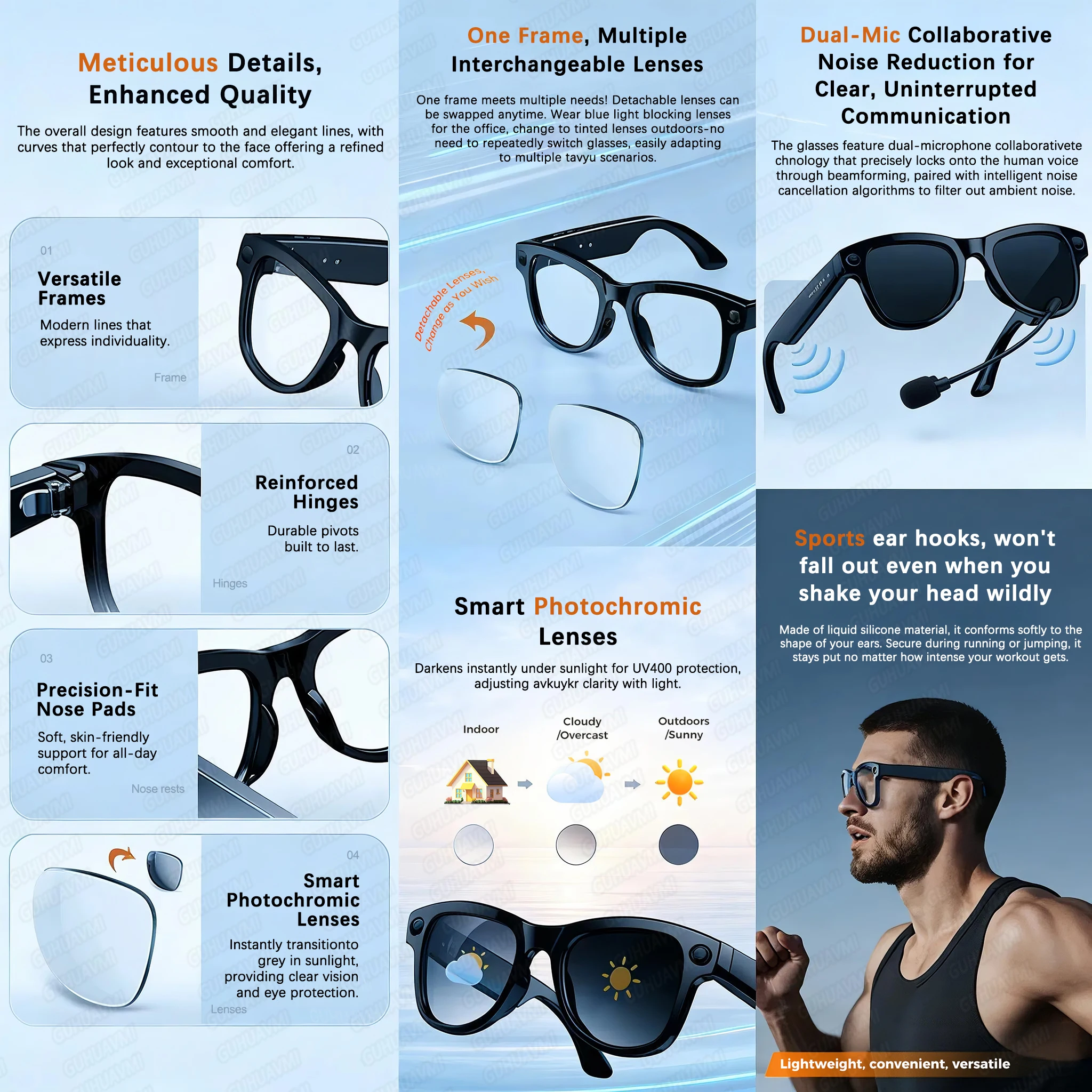 2026 Ultra AI Smart Glasses 1200P Camera ChatGPT Voice Assistant 32GB Storage Real-time Translation Bluetooth Music Sunglasses - Image 4