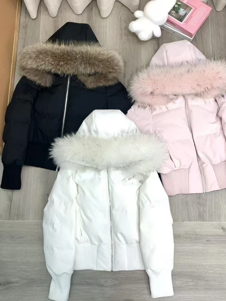 Women Winter Faux Fur Collar Hooded Parka Puffer Jacket Japanese Street Style Long Sleeve Zip Up Y2K Short Coats Daily Wear