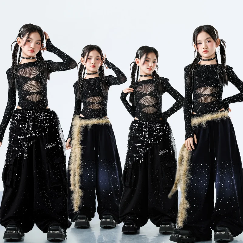 Fashion Girls Hiphop Jazz Dance Wear Performance Clothings Suit Teenage Kids Streetwear Hip Hop Costume Korean Child y2k Outfit