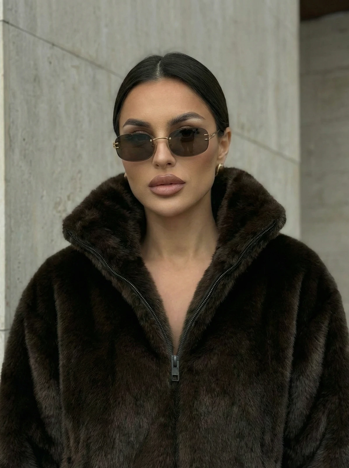 IG Women Half Zip High Collar Mink-Like Faux Fur Jacket, Oversized Cropped Fluffy Coat, Winter Warm Casual Street Outerwear - Image 5