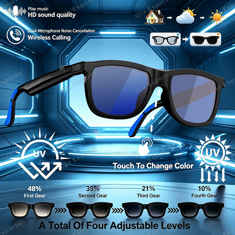 2026 Smart Audio Glasses Touch Control Color Changing Lens Dual Microphone Noise Reduction AI translation Bluetooth Sunglasses