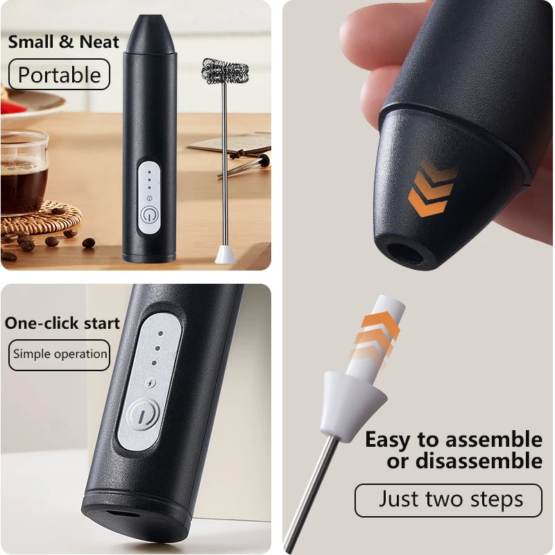 UPGRADED Electric Coffee Frother/MILK Whisk+Egg Beater MINI Food Blender USB Rechargeable Handheld Three Speeds Espresso Tools - Image 5