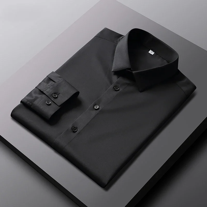 Men's Casual and Fashionable Long Sleeved Solid Color Shirt Non Ironing and Wrinkle Resistant Business Top - Image 5